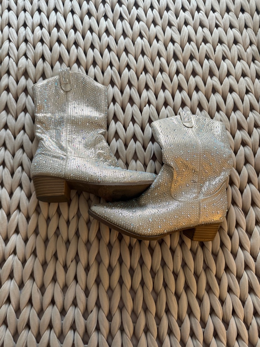 Link Kids Silver Rhinestone Western Ankle Boots
